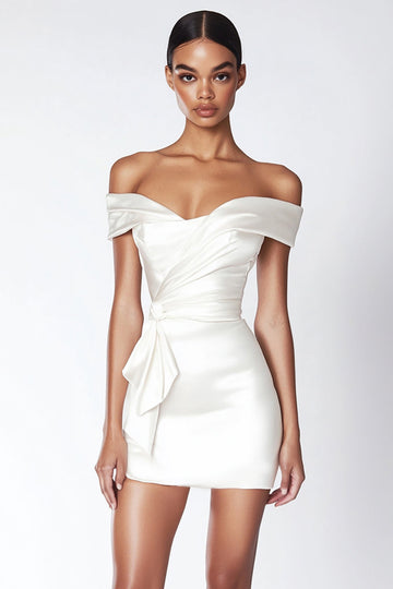 White Off The Shoulder Satin Bodycon Short Graduation Dress